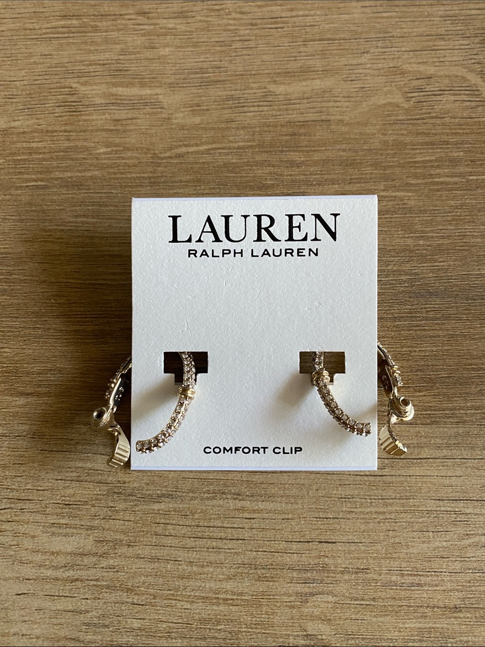 Lauren Ralph Lauren comfort clip earrings in gold colored with crystal accents